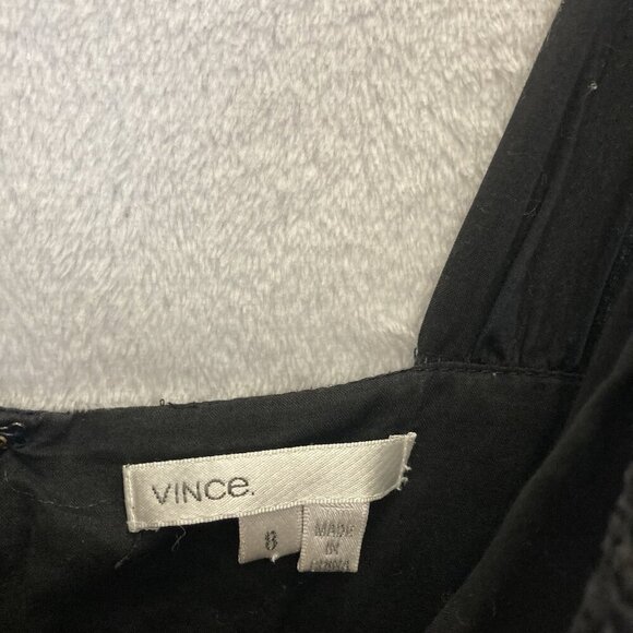 VINCE Smocked Black Sundress Womens Size 8 Lined Cotton V-Neck Empire Waist - Picture 6 of 11